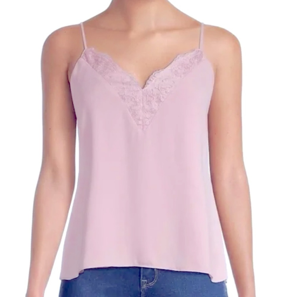 Socialite Pink Eyelash Lace V-Neck Cami Tank Adjustable Straps Full Lining